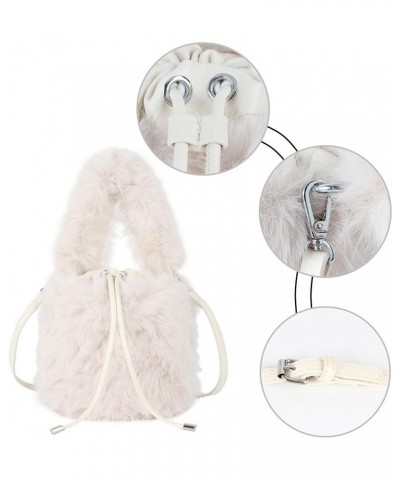 Women Faux Fur Winter Fashion Shoulder Bag Barrel Shape Drawstring Satchel Purse A-white $19.13 Totes