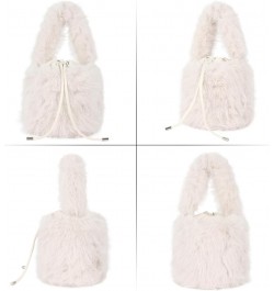 Women Faux Fur Winter Fashion Shoulder Bag Barrel Shape Drawstring Satchel Purse A-white $19.13 Totes