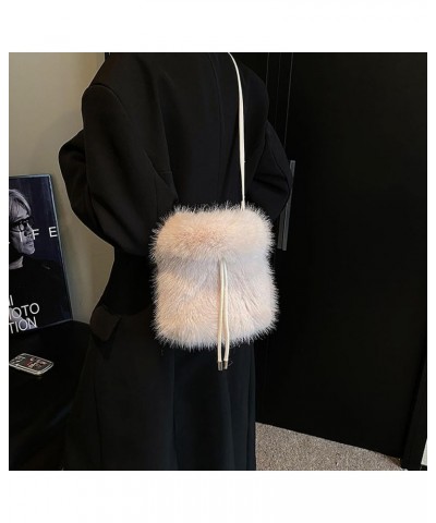 Women Faux Fur Winter Fashion Shoulder Bag Barrel Shape Drawstring Satchel Purse A-white $19.13 Totes