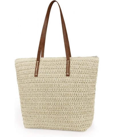 Womens Large Straw Beach Tote Bag Handmade Woven Shoulder Bag Handbag Purse for Summer Beige $10.50 Totes