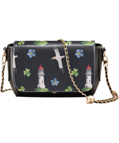 Lighthouse & Clovers Pattern Crossbody Bags for Women Retro Cross Body Purse Small PU Leather Shoulder Handbags with Chain St...