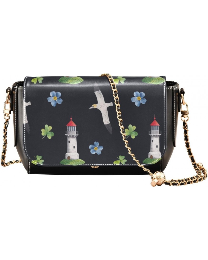 Lighthouse & Clovers Pattern Crossbody Bags for Women Retro Cross Body Purse Small PU Leather Shoulder Handbags with Chain St...