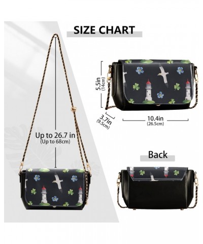 Lighthouse & Clovers Pattern Crossbody Bags for Women Retro Cross Body Purse Small PU Leather Shoulder Handbags with Chain St...