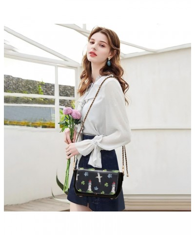 Lighthouse & Clovers Pattern Crossbody Bags for Women Retro Cross Body Purse Small PU Leather Shoulder Handbags with Chain St...