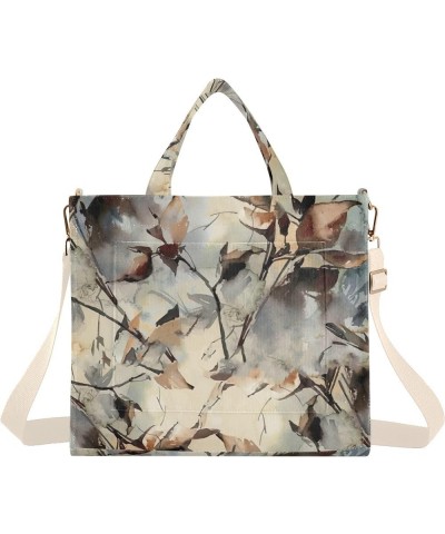 Floral Branch Leaves Green Shoulder Handbag Women Beach Tote Bag Tote Bags Aesthetic Laptop Big Purse Bag Leaf Floral Brown B...