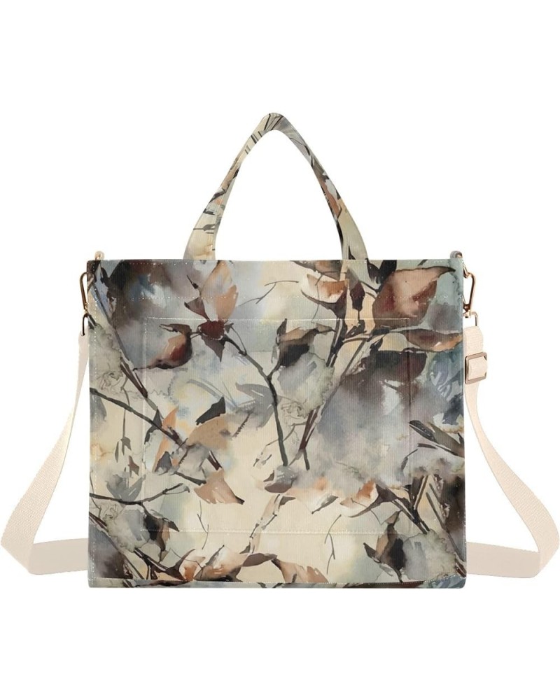 Floral Branch Leaves Green Shoulder Handbag Women Beach Tote Bag Tote Bags Aesthetic Laptop Big Purse Bag Leaf Floral Brown B...