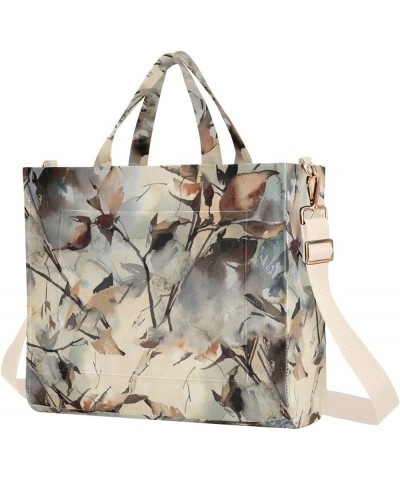 Floral Branch Leaves Green Shoulder Handbag Women Beach Tote Bag Tote Bags Aesthetic Laptop Big Purse Bag Leaf Floral Brown B...