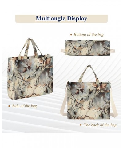 Floral Branch Leaves Green Shoulder Handbag Women Beach Tote Bag Tote Bags Aesthetic Laptop Big Purse Bag Leaf Floral Brown B...