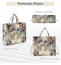 Floral Branch Leaves Green Shoulder Handbag Women Beach Tote Bag Tote Bags Aesthetic Laptop Big Purse Bag Leaf Floral Brown B...