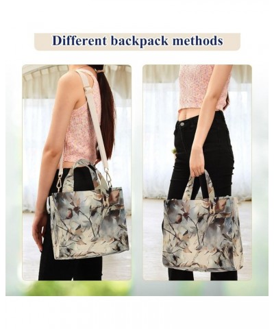 Floral Branch Leaves Green Shoulder Handbag Women Beach Tote Bag Tote Bags Aesthetic Laptop Big Purse Bag Leaf Floral Brown B...