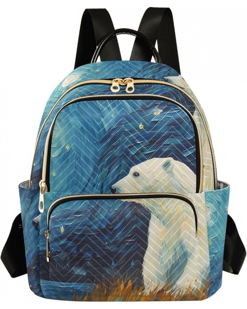 Medium Fashion Backpack for Women Painting Polar Bear Print Ladies Travel Daypack Aesthetic Shoulder Bag 11.4×6.1×14.1 IN $19...