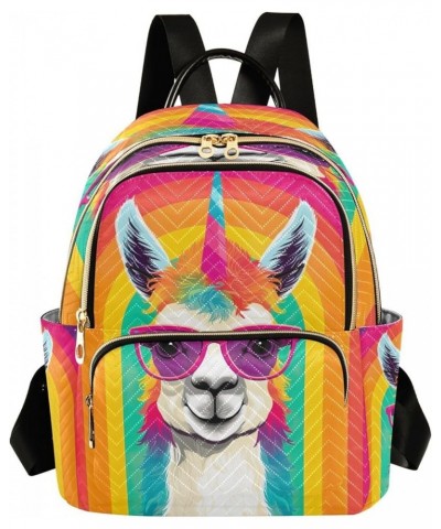 Rainbow Alpaca Quilted Backpack for Women Travel Bags Shoulder Bag Purse for Nurse Work Daily S Small $17.04 Backpacks