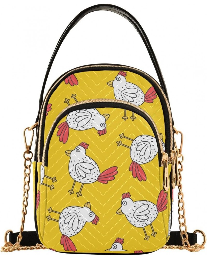 Doodle Hen Chickens Crossbody Bags for Women Quilted Shoulder Bag Handbag with Chain Strap Trendy Cross Body Cell Phone Cross...