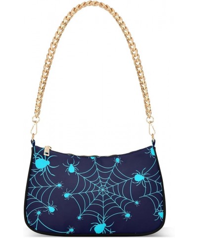 Venetian Carnival Face Mask Purse Shoulder Bag Chain Shoulder Bag Mini with Zipper Halloween Blue Cobweb $15.11 Hobo Bags