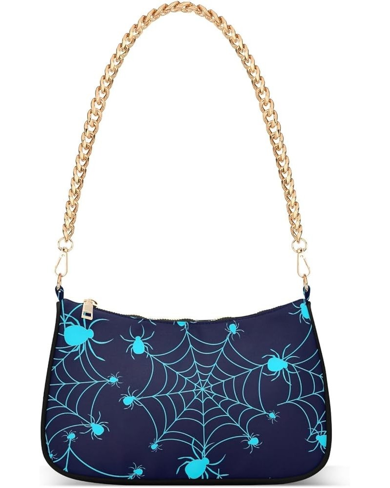 Venetian Carnival Face Mask Purse Shoulder Bag Chain Shoulder Bag Mini with Zipper Halloween Blue Cobweb $15.11 Hobo Bags