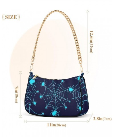 Venetian Carnival Face Mask Purse Shoulder Bag Chain Shoulder Bag Mini with Zipper Halloween Blue Cobweb $15.11 Hobo Bags