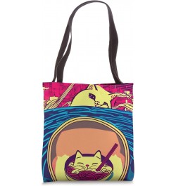 kawaii funny peeping Cat Japanese great wave anime Tote Bag $9.89 Totes