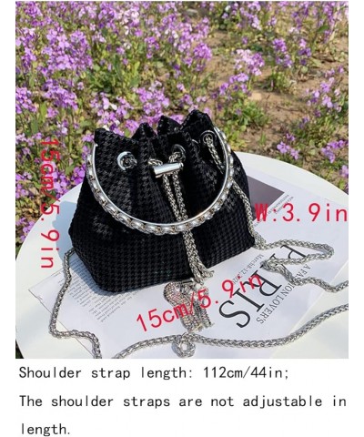 Women Rhinestones Evening Bag Chain Bucket Bags Clutch Bag Handbag Satchel B Black $15.33 Satchels