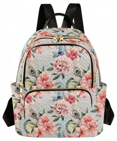 Flowers Peonies Peacock Feathers Retro Women's Backpack Purse Causal Daypack Travel Business Trip Bag Shoulder Bag Small $16....