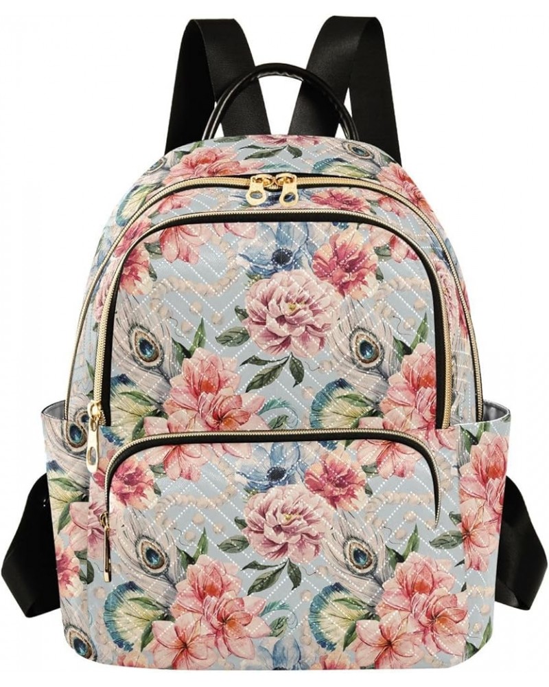 Flowers Peonies Peacock Feathers Retro Women's Backpack Purse Causal Daypack Travel Business Trip Bag Shoulder Bag Small $16....