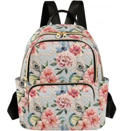 Flowers Peonies Peacock Feathers Retro Women's Backpack Purse Causal Daypack Travel Business Trip Bag Shoulder Bag Small $16....