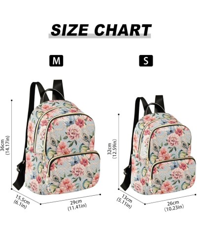 Flowers Peonies Peacock Feathers Retro Women's Backpack Purse Causal Daypack Travel Business Trip Bag Shoulder Bag Small $16....