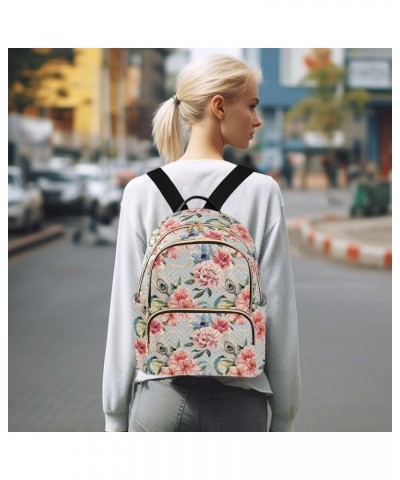 Flowers Peonies Peacock Feathers Retro Women's Backpack Purse Causal Daypack Travel Business Trip Bag Shoulder Bag Small $16....