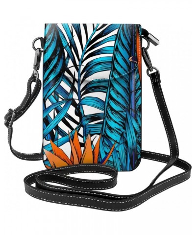 Tropical Leaves Palm Tree Pattern Small Flip Crossbody Bag Cell Phone Pouch for Women Wallet Bag Coin Purse $20.39 Crossbody ...