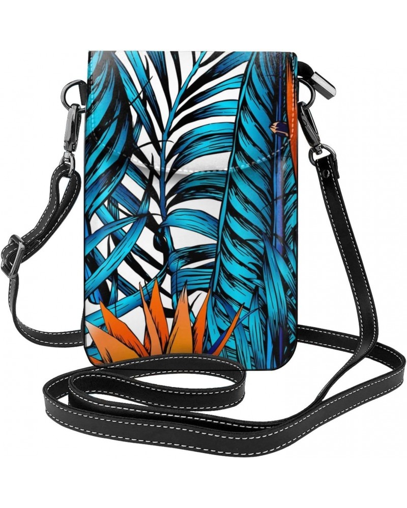 Tropical Leaves Palm Tree Pattern Small Flip Crossbody Bag Cell Phone Pouch for Women Wallet Bag Coin Purse $20.39 Crossbody ...