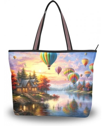 Women Tote Bags Hot Air Balloon Trees Landscape Top Handle Satchel Handbags Shoulder Bag for Shopping 20847988 Landscape $11....