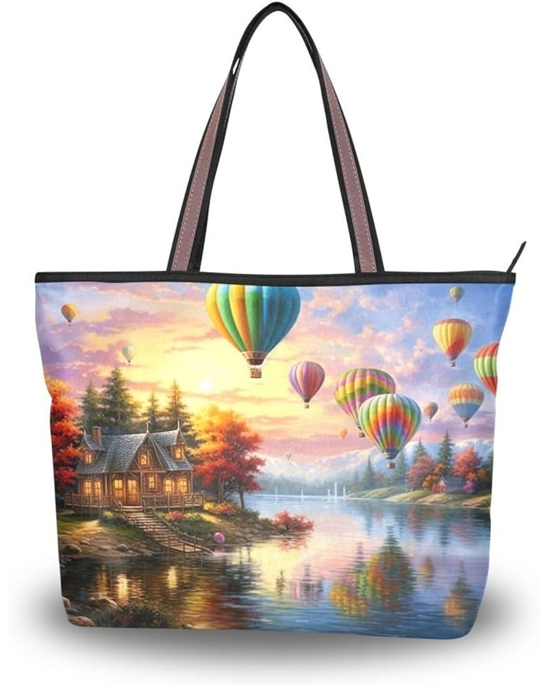 Women Tote Bags Hot Air Balloon Trees Landscape Top Handle Satchel Handbags Shoulder Bag for Shopping 20847988 Landscape $11....