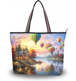 Women Tote Bags Hot Air Balloon Trees Landscape Top Handle Satchel Handbags Shoulder Bag for Shopping 20847988 Landscape $11....