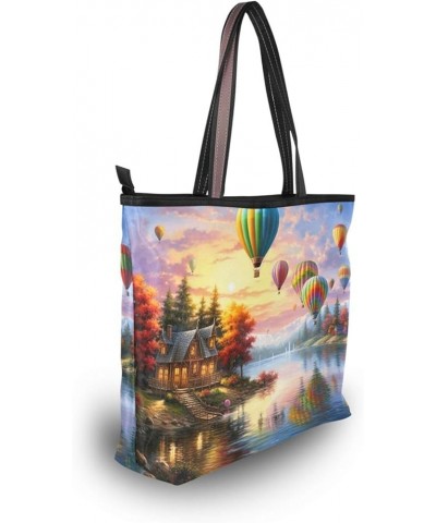 Women Tote Bags Hot Air Balloon Trees Landscape Top Handle Satchel Handbags Shoulder Bag for Shopping 20847988 Landscape $11....