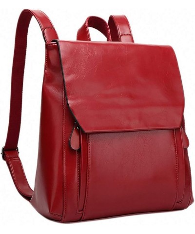 Backpack Women Leather Bag Soft Face Retro College Luxury Brown Red $17.47 Backpacks