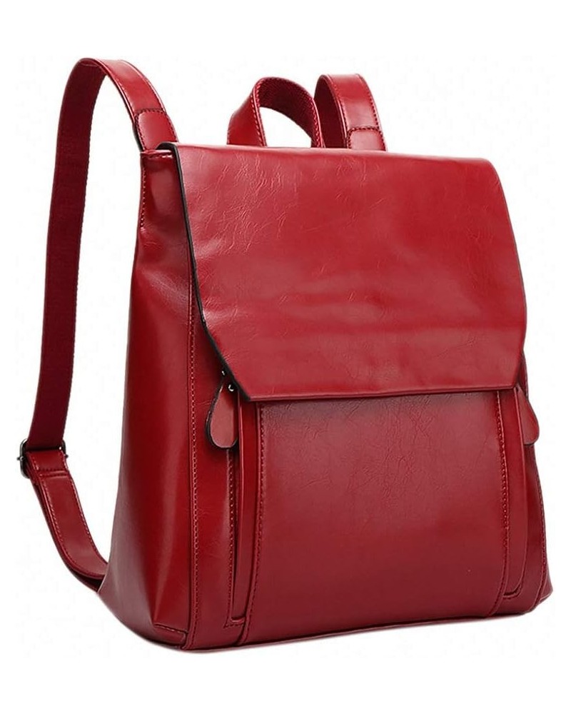 Backpack Women Leather Bag Soft Face Retro College Luxury Brown Red $17.47 Backpacks