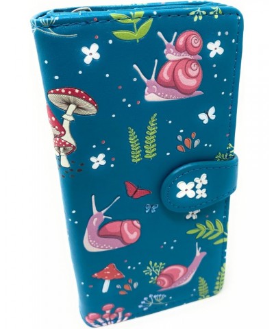 Snail and Mushroom Forest Large Insect Wallet for Women and Teen Girls Vegan Faux Leather Teal 7 $22.50 Wallets