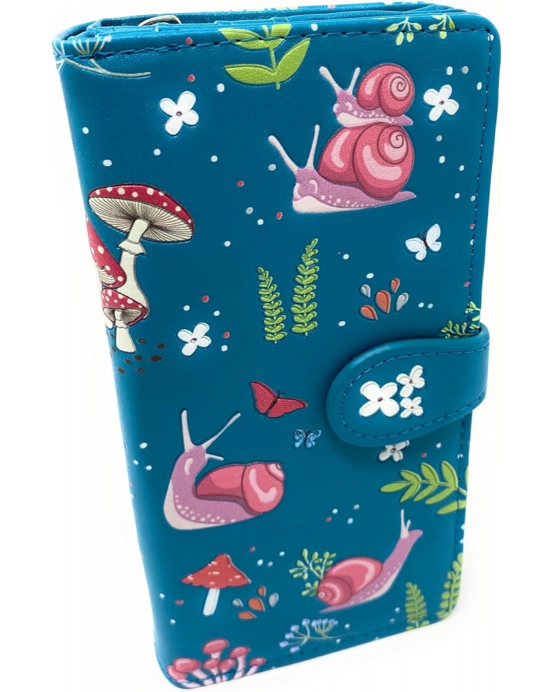 Snail and Mushroom Forest Large Insect Wallet for Women and Teen Girls Vegan Faux Leather Teal 7 $22.50 Wallets