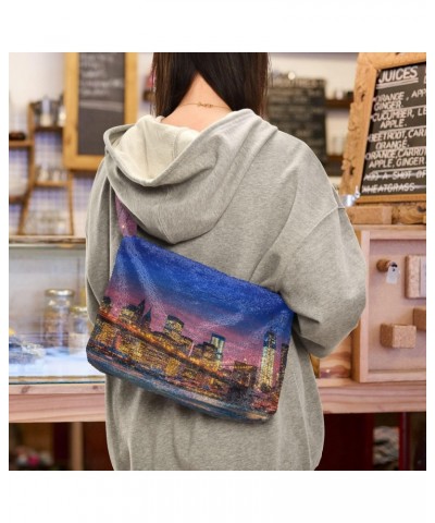 Women Boho Handbag Manhattan Skyscrapers Brooklyn Bridge New York Underarm Bag Tote Bag Shoulder Bag Crossbody Bag Fluffy Cel...