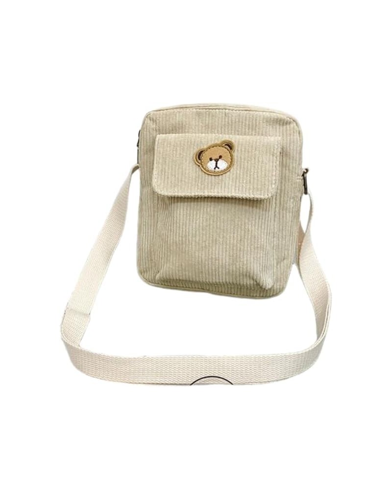 Cute Kawaii Corduroy Bear Off Shoulder Aesthetic Crossbody Bag for Women Girls White $12.53 Shoulder Bags