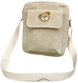 Cute Kawaii Corduroy Bear Off Shoulder Aesthetic Crossbody Bag for Women Girls White $12.53 Shoulder Bags