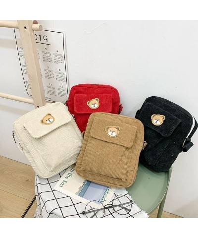 Cute Kawaii Corduroy Bear Off Shoulder Aesthetic Crossbody Bag for Women Girls White $12.53 Shoulder Bags