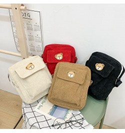 Cute Kawaii Corduroy Bear Off Shoulder Aesthetic Crossbody Bag for Women Girls White $12.53 Shoulder Bags