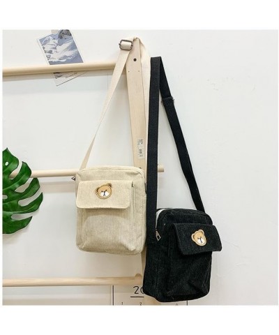 Cute Kawaii Corduroy Bear Off Shoulder Aesthetic Crossbody Bag for Women Girls White $12.53 Shoulder Bags