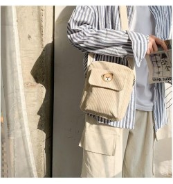 Cute Kawaii Corduroy Bear Off Shoulder Aesthetic Crossbody Bag for Women Girls White $12.53 Shoulder Bags