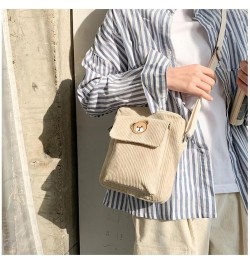 Cute Kawaii Corduroy Bear Off Shoulder Aesthetic Crossbody Bag for Women Girls White $12.53 Shoulder Bags