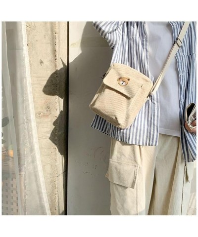 Cute Kawaii Corduroy Bear Off Shoulder Aesthetic Crossbody Bag for Women Girls White $12.53 Shoulder Bags