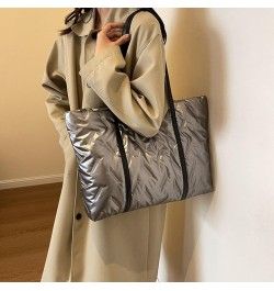 Womens Puffy Tote Bag Down Hobo Bags Large Capacity Quilted Shoulder Handbag Padded Down Cotton Everything Utility Bag Silver...