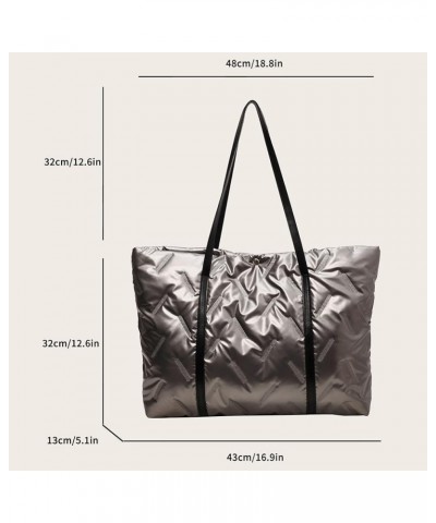 Womens Puffy Tote Bag Down Hobo Bags Large Capacity Quilted Shoulder Handbag Padded Down Cotton Everything Utility Bag Silver...