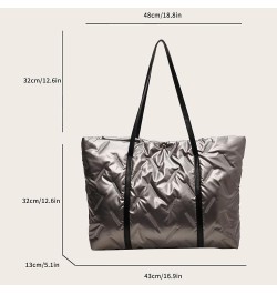 Womens Puffy Tote Bag Down Hobo Bags Large Capacity Quilted Shoulder Handbag Padded Down Cotton Everything Utility Bag Silver...