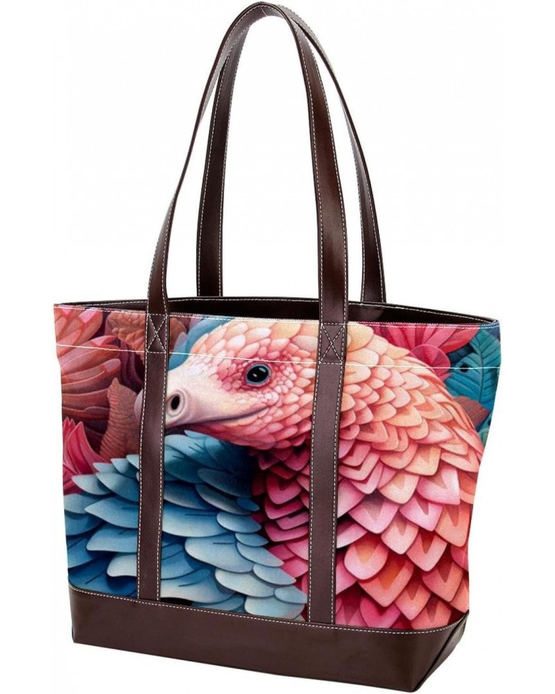 Pangolins Canvas Leather Mix Handbag - 13.3x4.7x12.2 in - Stylish and Durable Women's Satchel Bag $20.21 Satchels